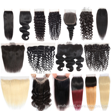 Brazilian virgin Human Hair 4x4 5x5 HD Lace Closure Frontal Cheap Transparent 13x4 13x6 360 Lace Frontal Closure Pre Plucked